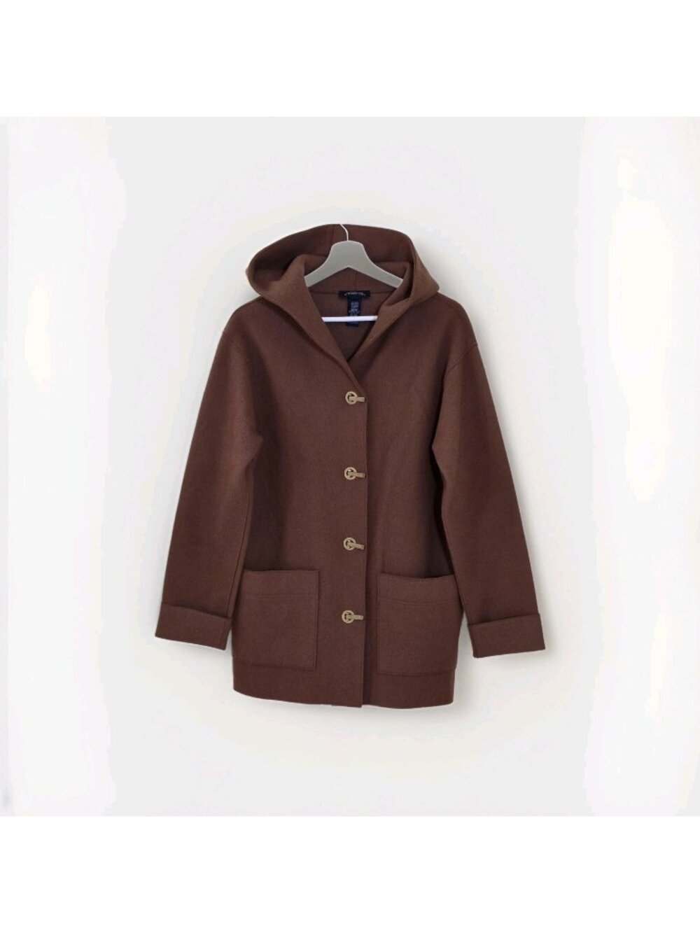 VTG Jones New York Signature Wool Blend Coat Womens S Hooded Camel Brown Clasp